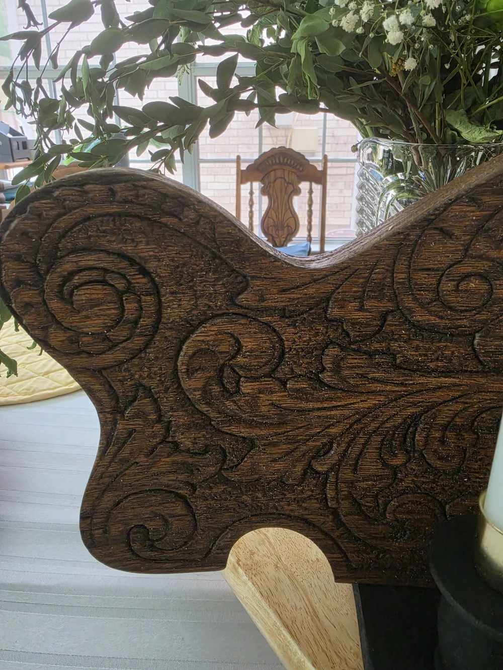 Wooden candle holder Vintage European folk art or Spanish/Gothic revival